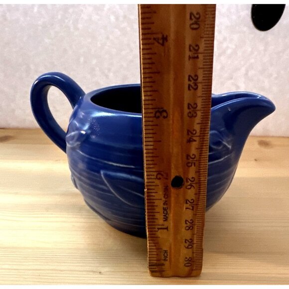 Coastal Farmhouse Blue Creamer Leaf USA Vintage Pfaltzgraff Whimsical Cottage - Picture 3 of 5